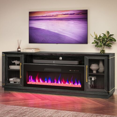 Extra Large 74″ Media Console with Fireplace, Storage Cabinets for Living Room