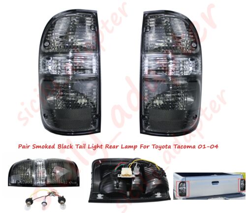 Pair Tail Light Smoked Black Rear Lamp For Toyota Tacoma 01-04 Pickup W/ Bulb US