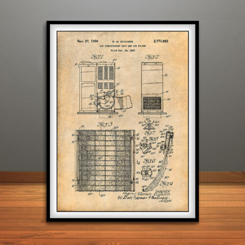 1953 Lennox Air Conditioning Unit and Air Filter Patent Print Art Drawing Poster