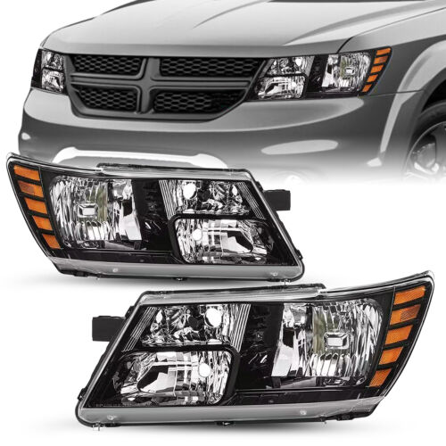 For 2009-2020 Dodge Journey Headlights Pair Black Chrome Headlamps 09-18 LH+RH