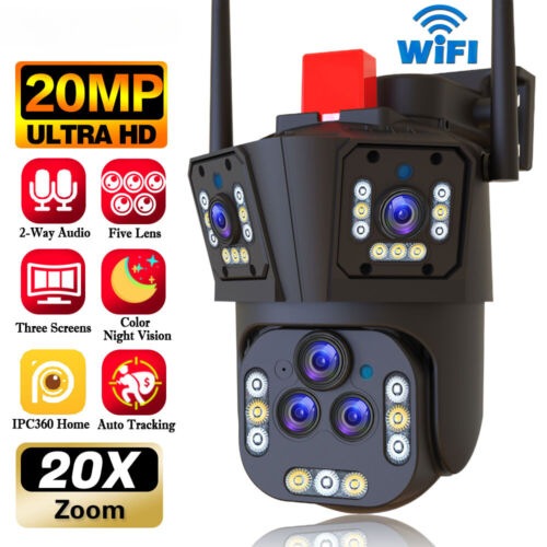 10K 20MP IP Camera 20X Zoom WiFi Wireless Five Lens PTZ Protection Auto Tracking