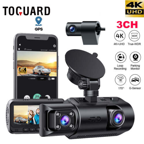 4K Dash Cam Front and Rear Inside Loop Recording G-Sensor 24 Hours Parking Night