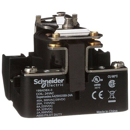 Schneider Electric 199Adbx-3 Open Power Relay,4 Pin,24Vac,Spst-No