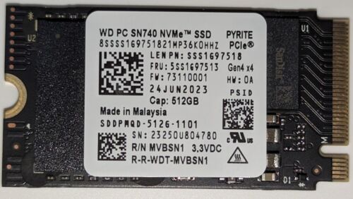 WD PC SN740 512GB NVMe SSD M.2 2242 PCIe Gen 4 x 4 OPAL with M.2 2280 Adaptor