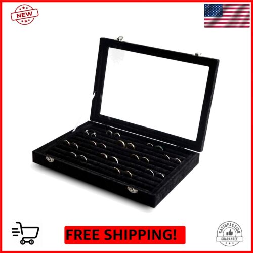 Rings/Earrings Organizer Tray with Clear Lid 10 Slots Velvet Drawer Insert Je…