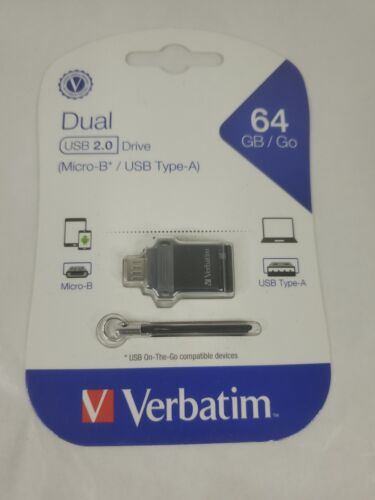 Verbatim 64gb Store ‘n’ Go Dual USB Flash Drive For Otg Devices #99140 NEW