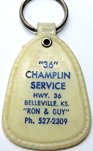 Vintage Keychain 26 Champlin Service Ron & Guy BELLEVILLE KANSAS Plastic K333