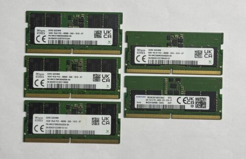 (Lot of 5) SK Hynix, Samsung 16GB 8GB DDR5-4800B SODIMM Memory RAM