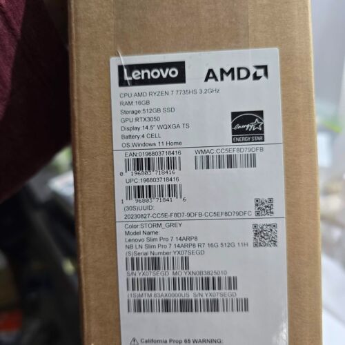 Lenovo Slim Pro 7 14.5″ 90Hz WQXGA TOUCH Ryzen 7735HS 16GB 512GB RTX 3050 WNTY