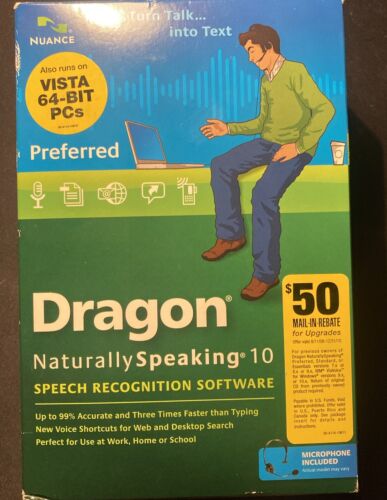 Dragon NaturallySpeaking 10 Preferred Speech Recognition Software Sealed