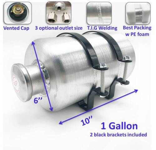 1 Gallon 6” x 10″ Vertical 1/4 NPT Outlet Spun Aluminum Gas Tank / Fuel Tank