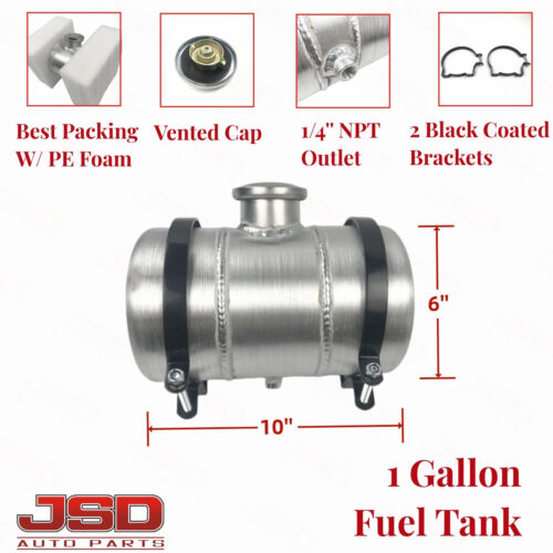 Universal Fuel Tank 6”x10” 1 Gallon 1/4 NPT Spun Aluminum Gas Tank For Go-Kart