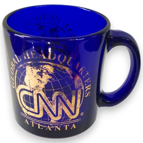 Rare Vintage 1980s CNN Blue Glass Mug with Gold Logo – Atlanta HQ Collectible