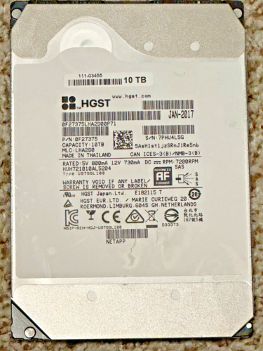 HGST NetApp 0F27375 HUH721010AL5204 10TB 7.2K 12Gb/s Hard Drive (111-03455)