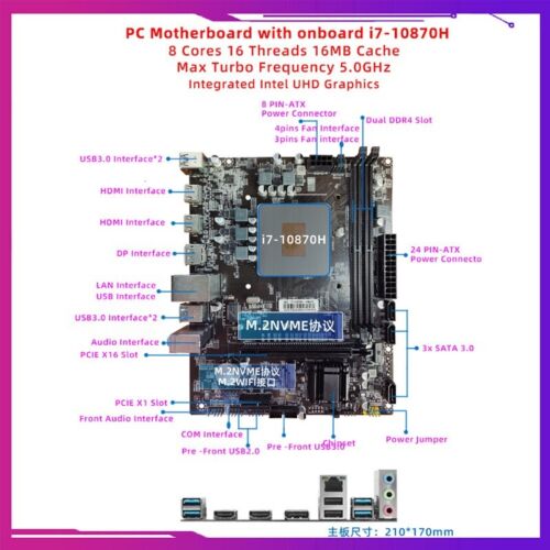 Gaming PC Motherboard Onboard I7 CPU i7-10870H HM570 Mainboard8 Cores 16 Threads