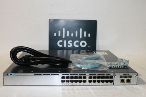 Cisco WS-C3750X-24P-S 24-Port PoE Gigabit 3750X Switch w/Dual AC-1 Year Warranty