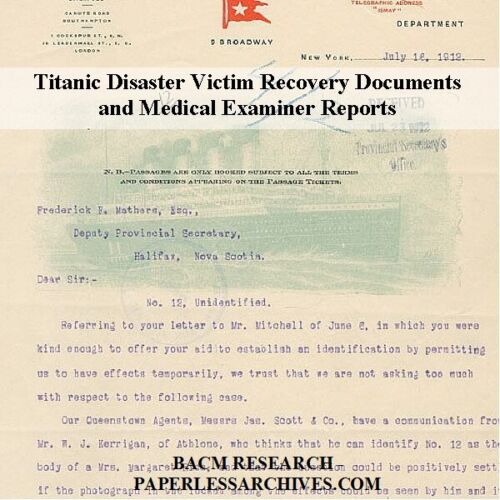 Titanic Disaster Victim Recovery Documents & Medical Examiner Reports USB Drive