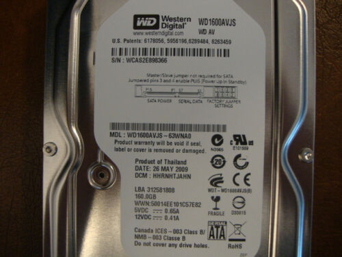 Western Digital WD1600AVJS-63WNA0 DCM:HHRNHTJAHN 160gb 3.5″ Sata Hard Drive