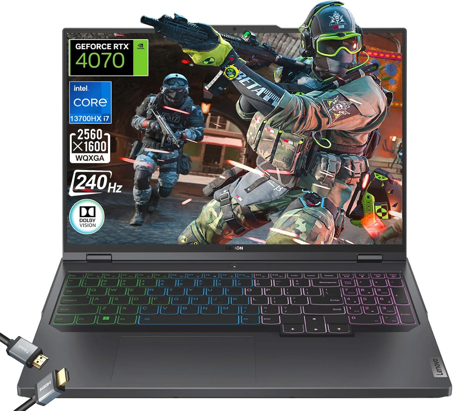 Lenovo Legion Pro 5i Gaming Laptop, 16″ WQXGA 240Hz Display, NVIDIA GeForce RTX 4070 (TGP 140W), 16-core Intel Core i7-13700HX, RGB, LA1 AI Chip, W/HDMI Cable (16GB RAM | 1TB PCIe SSD)