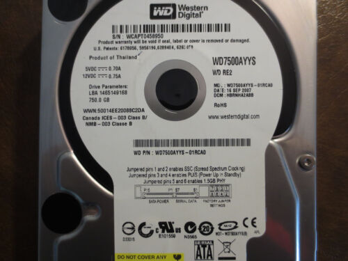 Western Digital WD7500AYYS-01RCA0 DCM:HBRNHA2ABB 750gb 3.5″ Sata Hard Drive