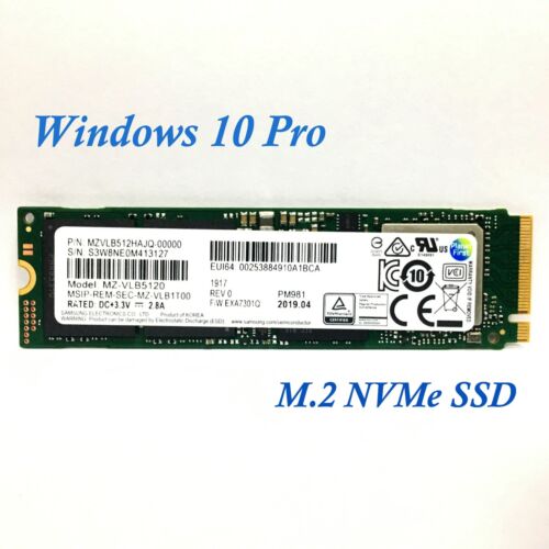 Lenovo Samsung 512GB NVMe M.2 SSD Solid State with Windows 10 Pro Installed