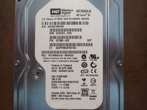 Western Digital WD1600AAJS-60WAA0 DCM:HARNHTJAHN 160gb 3.5″ Sata Hard Drive