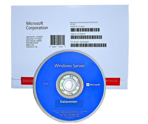 Microsoft Windows Server 2019 Datacenter 24 Core DVD+KEY New&Sealed Package