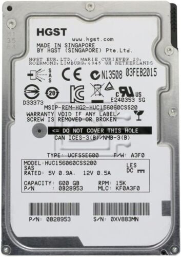 Hitachi 600GB 15K RPM 12Gbps 2.5″ SAS HDD Hard Drive HUC156060CSS200