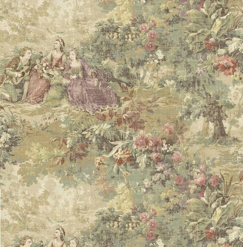 Wallpaper Traditional Tapestry Colorful Toile on Textured Canvas 60 sq foot Bolt