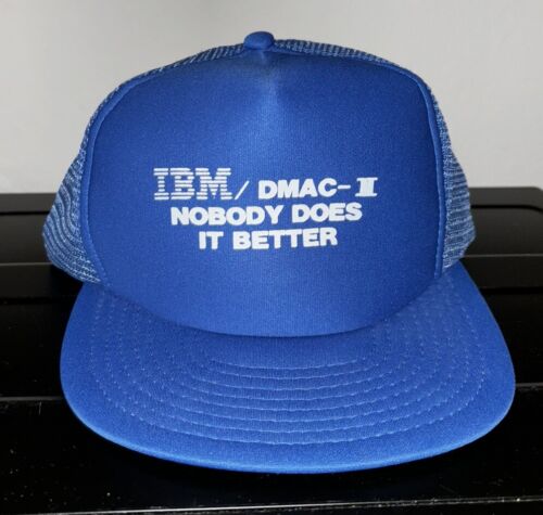 Vintage IBM Technical Support Rope Trucker Hat Cap Speedway Blue 80s Retro