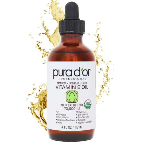 PURA D’OR 4 Oz ORGANIC Vitamin E Oil Blend 70,000 IU – 100% Natural Hexane Free,