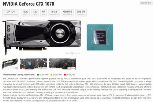 AS ISNO VIDEONVIDIA GeForce GTX 1070 8GB GDDR5 Graphics Card