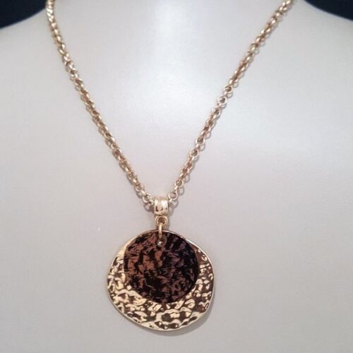 TALBOTS Women’s Hammered Gold & Brown Plated Long Pendant Necklace  MSP $59.50