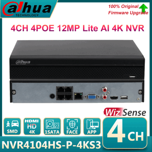 Dahua 12MP 4CH 4POE 1SATA Lite Network Video Recorder NVR4104HS-P-4KS3 4K AI NVR