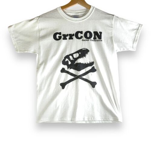 GrrCon Hacker Cybersecurity Convention T-Shirt Youth Medium White Dinosaur NEW