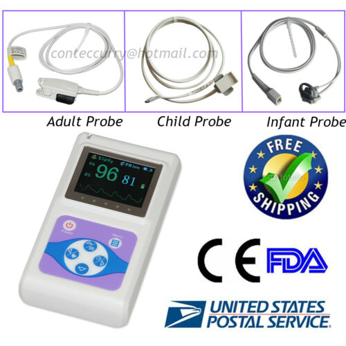 Neonatal Child Adult 3 SPO2 probes Pulse Oximeter O2  Monitor PC software USA