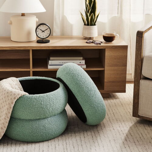 Boucle Cloud Storage Ottoman, Sage