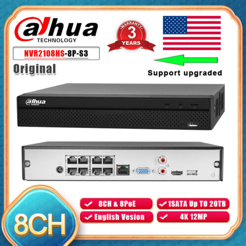 Dahua 8CH 8PoE 4K 12mp NVR Network Video Recorder NVR4108HS-8P-4KS3 Compact AI