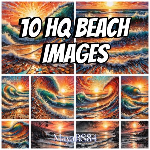 Digital Image Picture Wallpaper Background Desktop AI Art , 10 x Beach Images