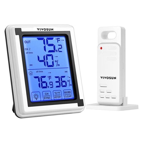 VIVOSUN Digital Hygrometer Thermometer Humidity Monitor w/ Remote Sensor 200ft