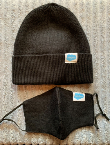 SalesForce Embroidered Logo Beanie Knit Cap w/facemask – Black Acrylic One Size