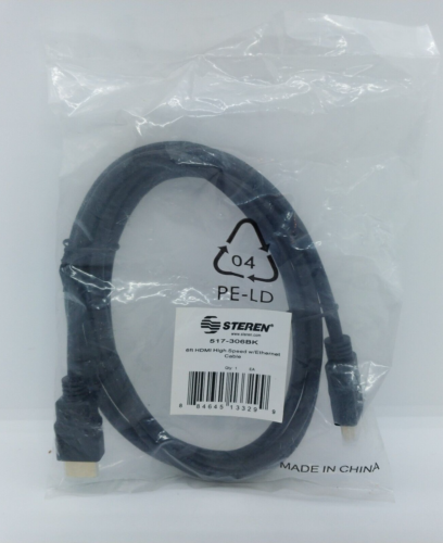 Steren 517-306BK HDMI High-Speed Cable with Ethernet (6ft) Black New in Package