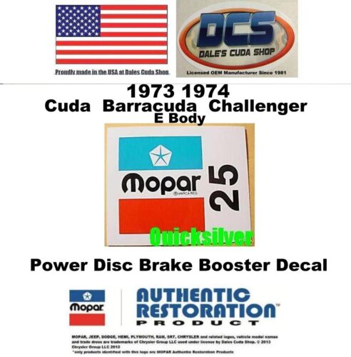 1973 74 Challenger Cuda Barracuda Power Disc Brake Booster DECAL 3580225 New USA