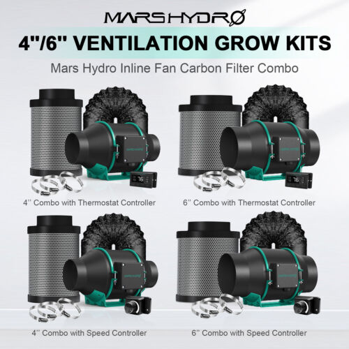 Mars Hydro 4”/6” Inline Ventilation Fan Kits Ducting Carbon Filter Grow Tent