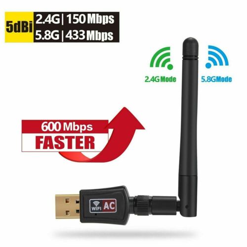 600Mbps Wireless USB Wifi Adapter Dongle Dual Band 2.4G/5GHz W/Antenna 802.11AC