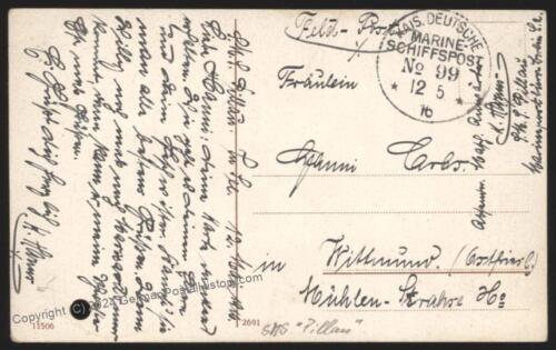 Germany 1916 WWI Navy SMS Pillau MSP99 Feldpost Cover Marineschiffspost 108936