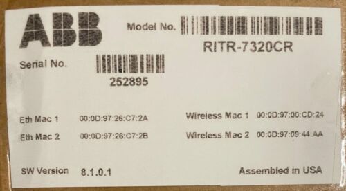 ABB ETH Wireless Mac 1 RITR-7320CR Itron Dual Fusion OpenWay 2W+PE