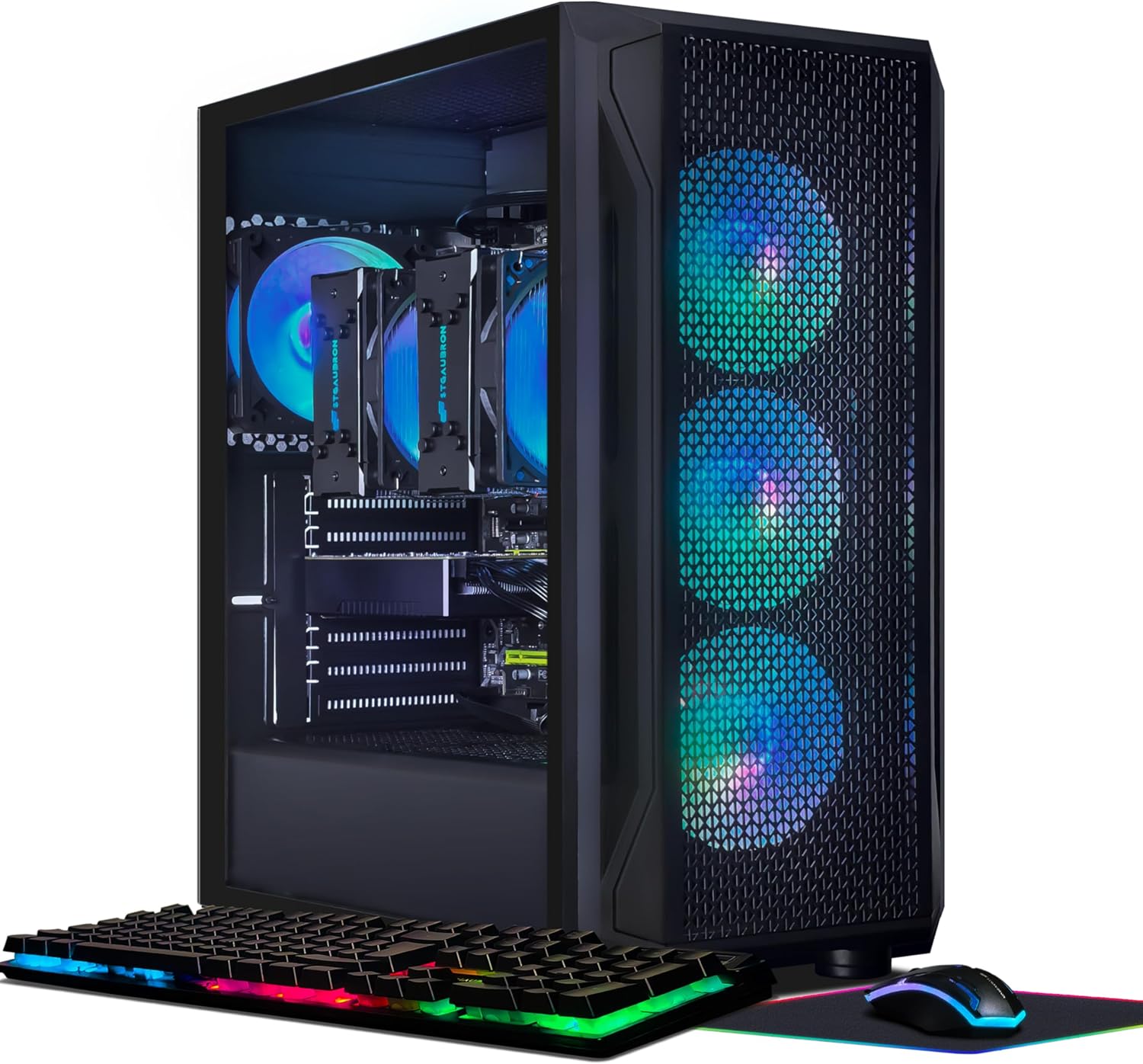 STGAubron Dual CPU Gaming PC, Dual Intel i7 Xeon E5 up to 3.7GHz, Radeon RX 590 8G, 16G DDR4, 512G SSD, 600M WiFi, BT 5.0, RGB Fan x4, Windows 10 Pro