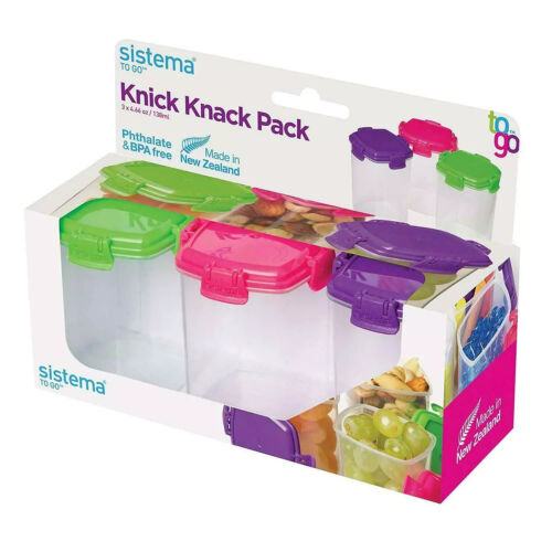 Sistema To Go Knick Knack Pack 138ml Snack Pot, Knitting Storage Containers 3pk