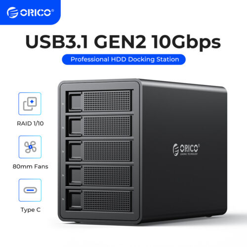 ORICO 5 Bay Hard Drive Enclosure USB C 3.1 to SATA 10Gbps For 2.5/3.5″ HDD SSDs